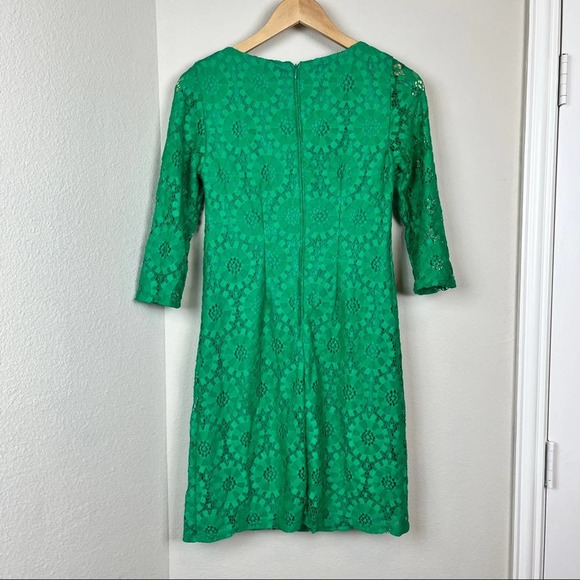 ELIZA J Green Lace Sheath Mini Dress 0 XS Kelly Party 3/4 Sleeve Cocktail - Picture 5 of 7